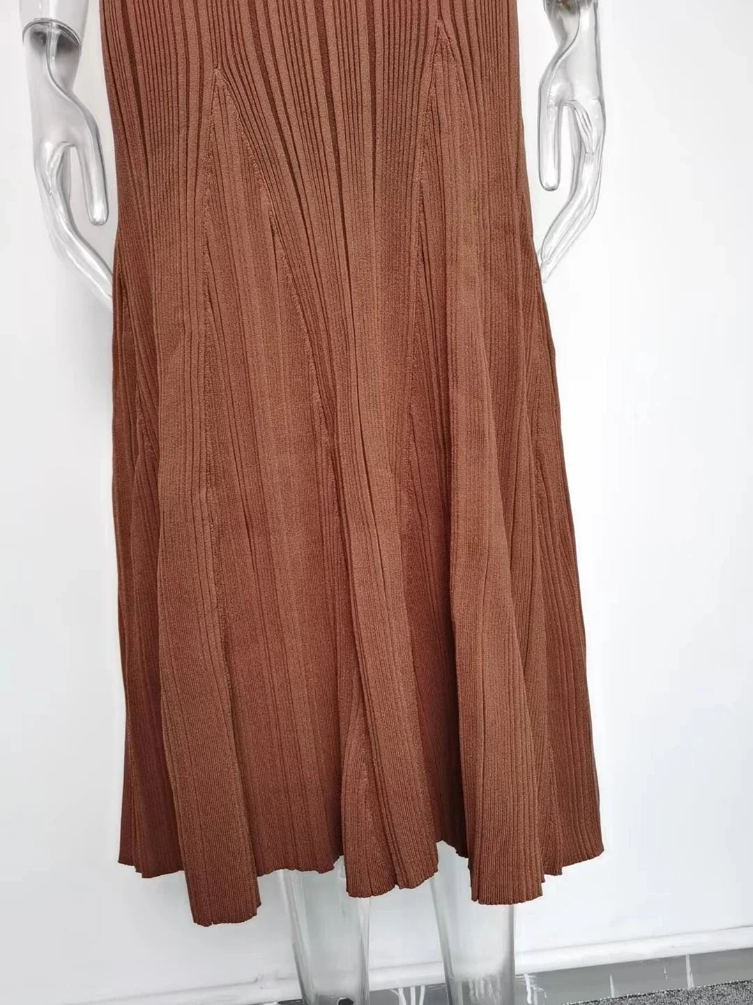 2023 New Summer Short Sleeve Maxi Long Brown Knitted Vinatge Women Dress High Quality