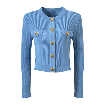 2024 Newest French Style Spring Women Solid O-neckline Coat Design Knitted Office Lady Slim Fitted Single-breasted Cardigan