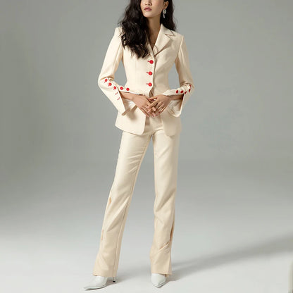 Elegant Designer Autumn Formal Business Pants Suit Women Runway Trim Blazer Sets Top Quality