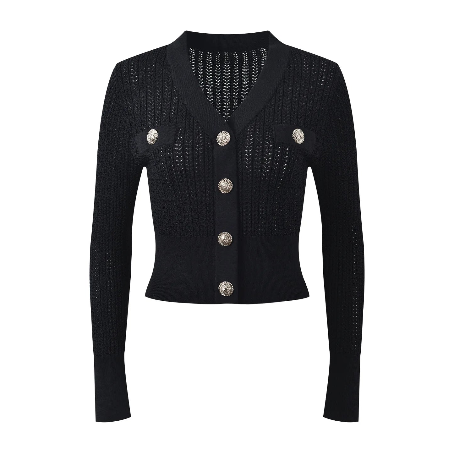 Elegant Style 2024 Spring Summer Women V-neckline Single-breasted Cardigan Design Knitted Office Lady Slim Fitted Coat