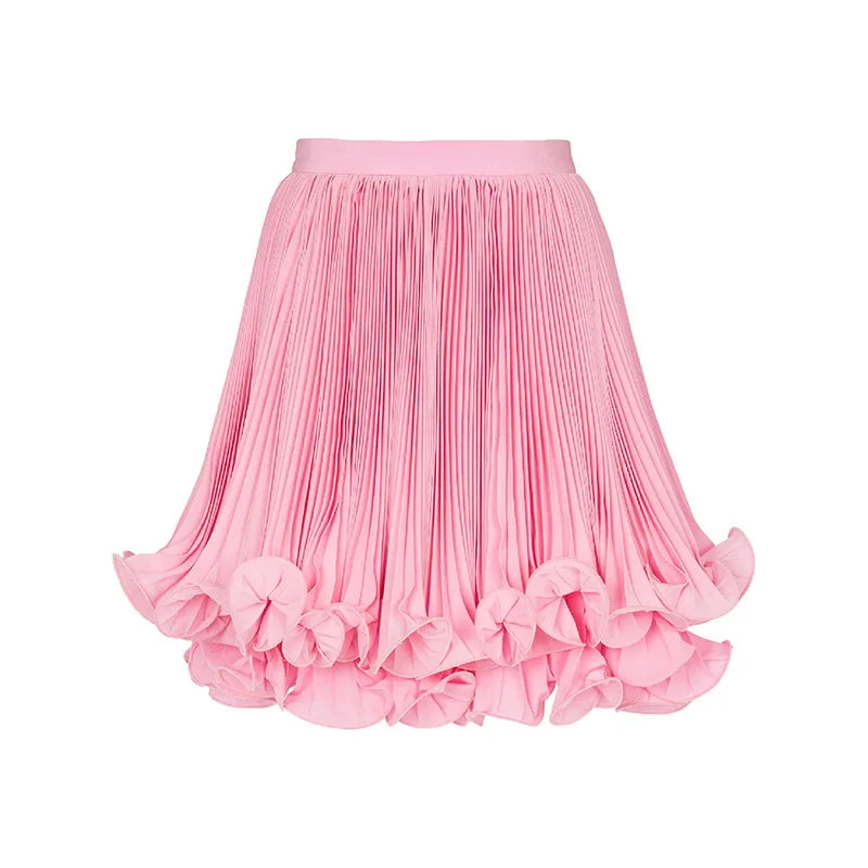 Fashion Designed 2024 Summer Lady Double Layers Quality Office Mini Pleated Solid Short Ruffles Skirt For Women