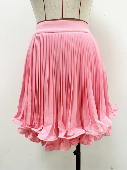 Fashion Designed 2024 Summer Lady Double Layers Quality Office Mini Pleated Solid Short Ruffles Skirt For Women