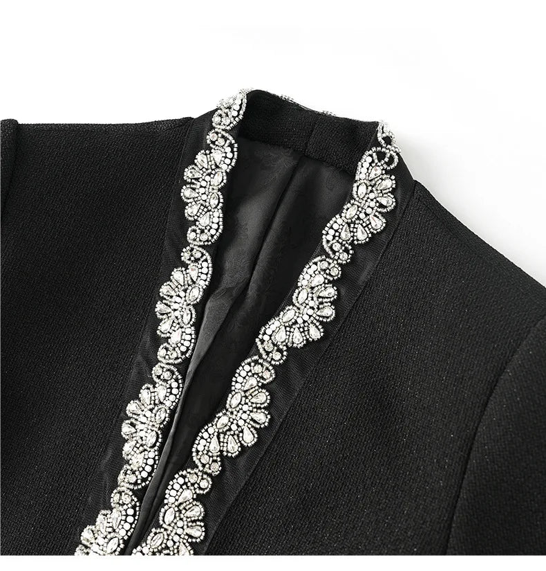 Fine Workmanship Rhinestone Office Casual Coat Lady V-neck Long Sleeve Women Blazer