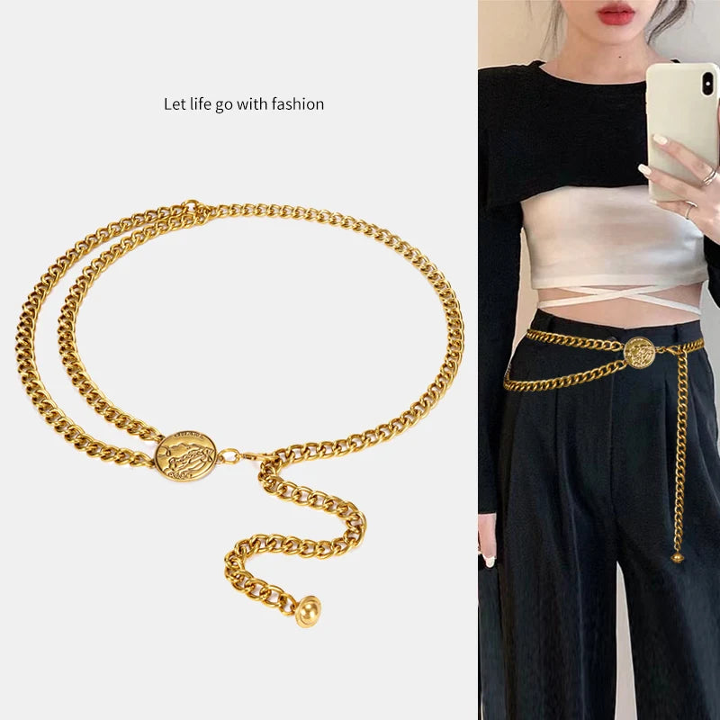 Gold Chain Belt For Women Blazer Designer Brand Luxury Waist Belts Female Metal Golden Trendy Accessories