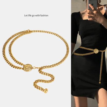 Gold Chain Belt For Women Blazer Designer Brand Luxury Waist Belts Female Metal Golden Trendy Accessories