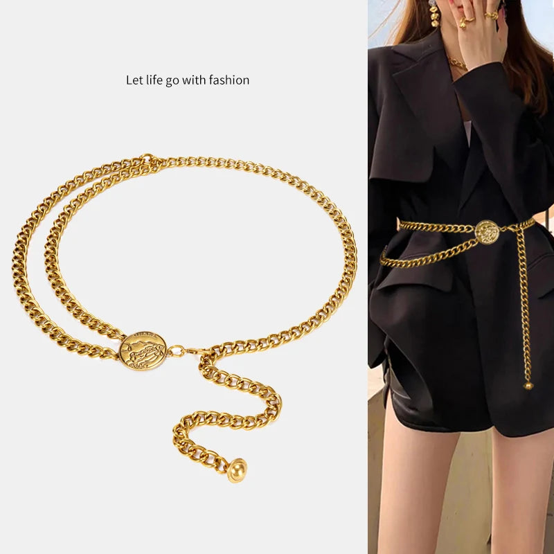 Gold Chain Belt For Women Blazer Designer Brand Luxury Waist Belts Female Metal Golden Trendy Accessories