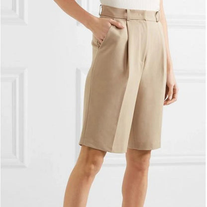 HarleyFashion Summer Trendy Stylish Women Half-length Khaki Knee-length High Waist Classic Design Quality Fit Slim Casual Shorts