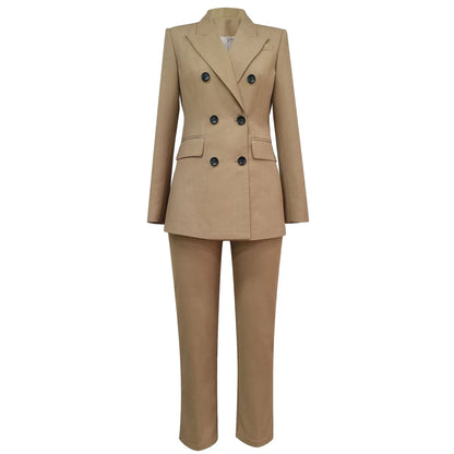 HarleyFashion Trouser Suits Blazer Sets Russian Style Khaki Pants Twin Sets Top Quality Woman 2 Pieces