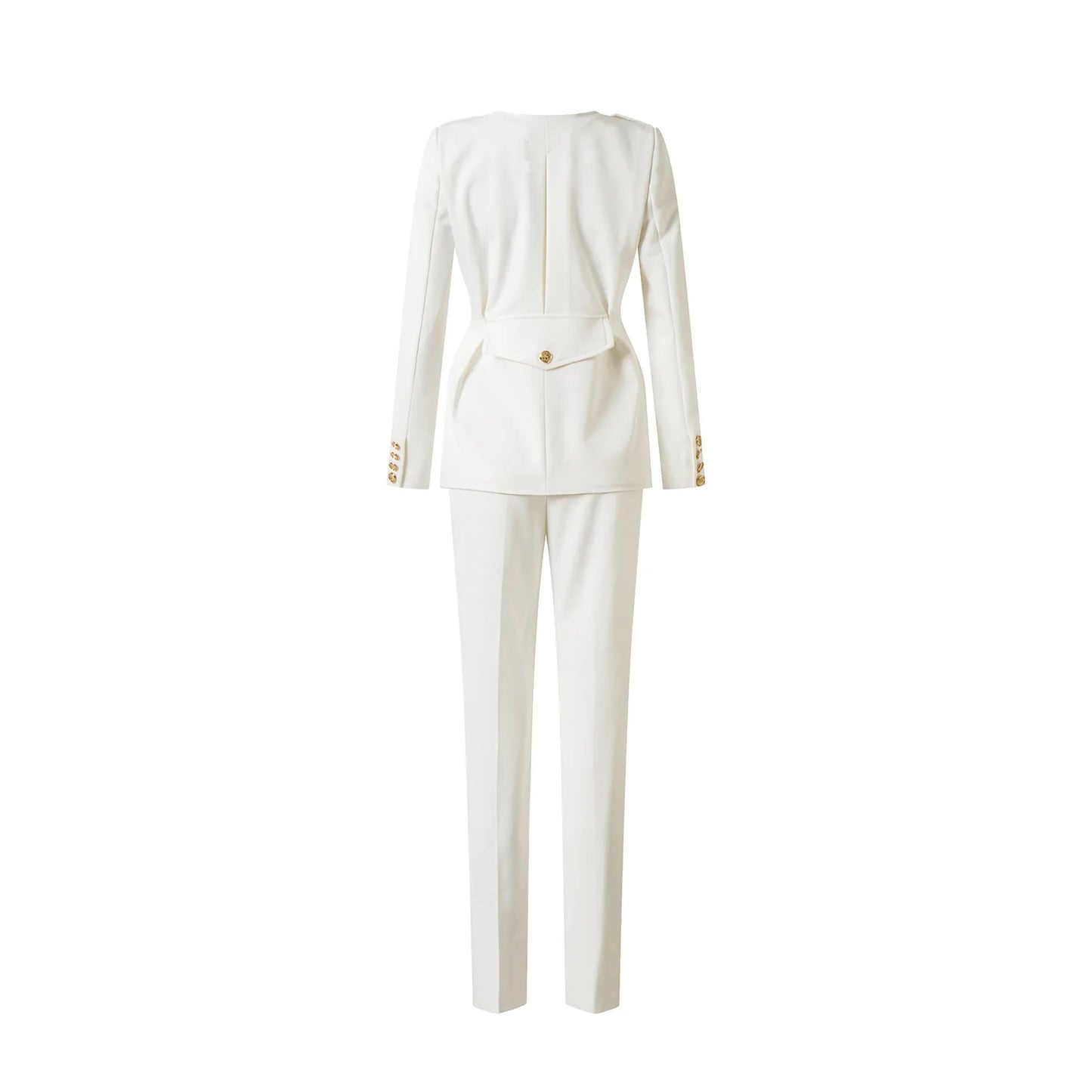 HarleyFashion Elegant European Women Work Suit Pants England Style White Jacket Slim Trousers Quality Two Pieces Sets