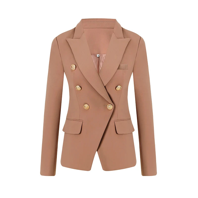 HARLEYFASHION European American 2021 Spring Autumn Slim Double Breasted Women's  Blazer OL Solid Color Quality Suit Jacket XXL