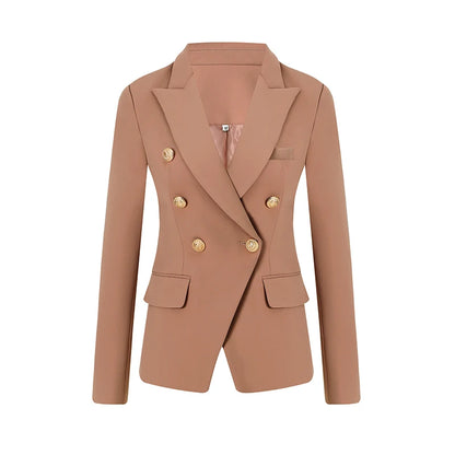 HARLEYFASHION European American 2021 Spring Autumn Slim Double Breasted Women's  Blazer OL Solid Color Quality Suit Jacket XXL