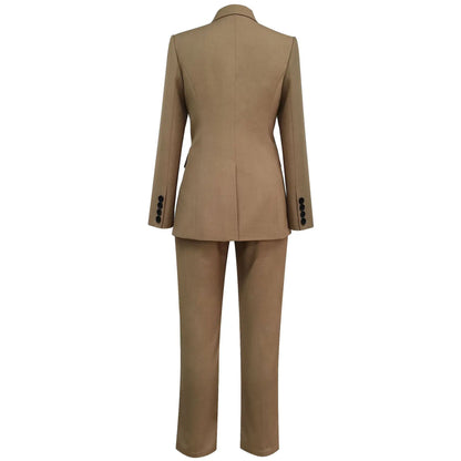 HarleyFashion Trouser Suits Blazer Sets Russian Style Khaki Pants Twin Sets Top Quality Woman 2 Pieces