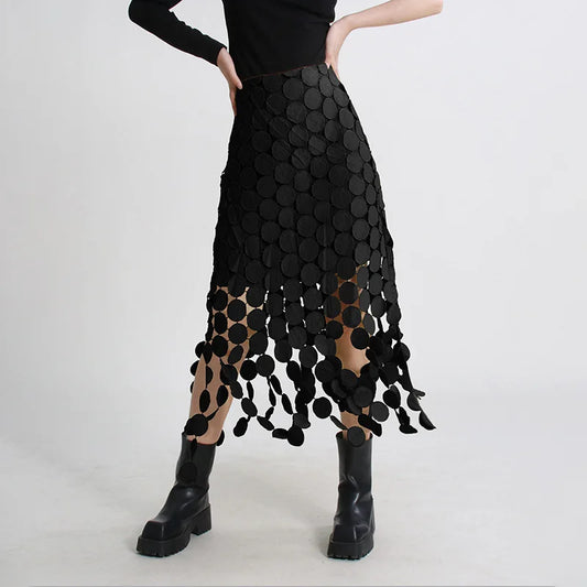 High Quality Hot Popular Summer Women Street Black Tassels Elastic Waist All-match Ankle-length Skirt