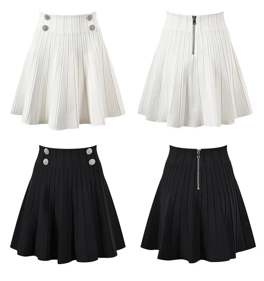 Luxury Design All-match Style Women A-line Knitting Skirt Solid Black & White Chic Lady Mini Length Saia