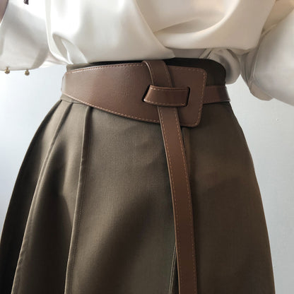 HarleyFashion Elegant Lady Russian Style Vintage Brown Quality All-match PU Leather Belt For Dress For Blazer