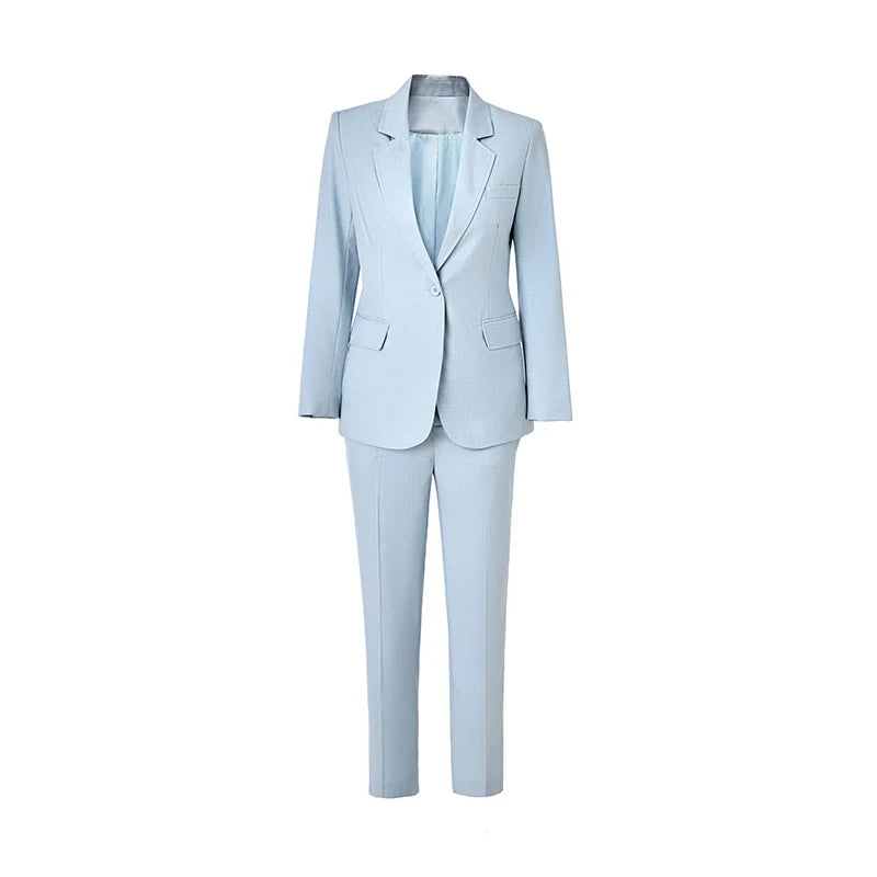 Russian Style Minimalism Design Single Button Spring Autumn Women Formal Quality Suits Two Pieces Blazer Pants Sets