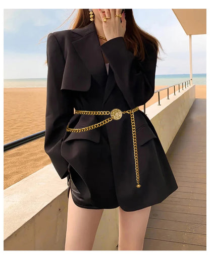 Gold Chain Belt For Women Blazer Designer Brand Luxury Waist Belts Female Metal Golden Trendy Accessories